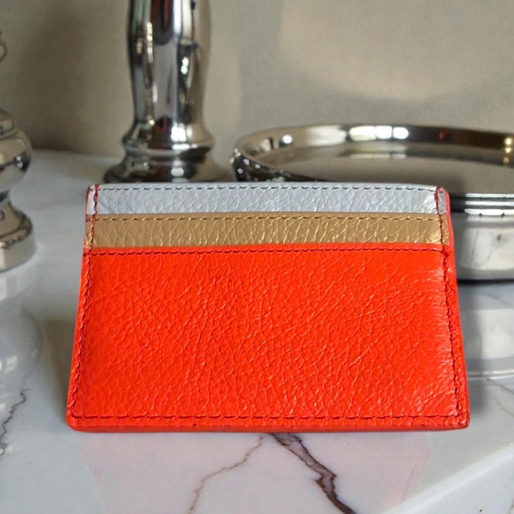 Mundi Margot Genuine Calfskin Leather Card Case Wallet Tri-Color Nordstrom NEW - Picture 3 of 7